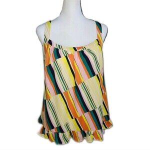 CAbi Style #5979 Skip Halter Swing Tank Top, Yellow Orange Green Pink, Small